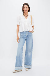 Pearl Zora Solid Short Sleeve Button Down Top